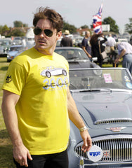 Men’s Duster yellow T-Shirt featuring the Austin Healey 3000 in 'launch' guise
