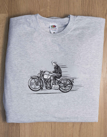 Men’s grey T-shirt featuring Harley and ghostly horse in background (SPECIAL OFFER)