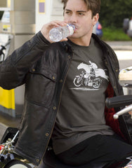 Men’s light graphite T-shirt featuring a 1932 Harley/Horse Race