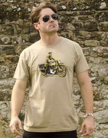 Lawrence of Arabia on his beloved 'Brough' on a khaki T-shirt
