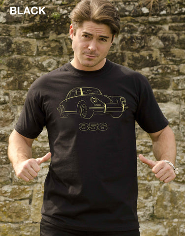 Celebrate the stylish lines of the Porsche 356 in our black 100% cotton quality regular fit T-shirt