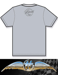 Heather Grey, Fruit-of-the-Loom T-shirt featuring a 1959 Austin 7 ‘mini’