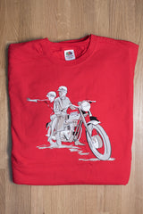 60th celebration red T-shirt featuring the iconic Triumph Bonneville T120