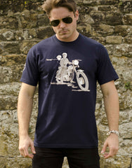 60th celebration Navy T-Shirt featuring the iconic Triumph Bonneville T120