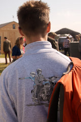 Men's Heather Grey Jacket featuring a 1961 Triumph Bonneville T120 reminiscent to advertising style of the era