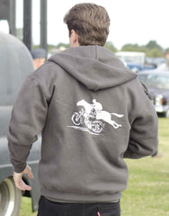 Men’s charcoal zipped hoody featuring a 1932 Harley/Horse Race