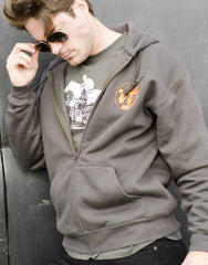 Men’s charcoal zipped hoody featuring a 1932 Harley/Horse Race