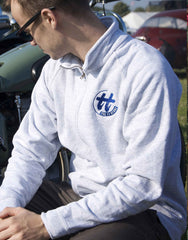 Men's Heather Grey Jacket featuring a 1961 Triumph Bonneville T120 reminiscent to advertising style of the era