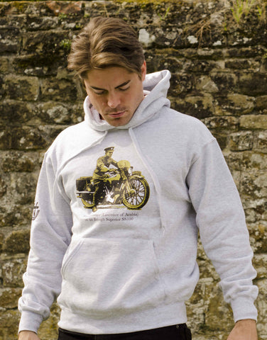 T.E Lawrence on his beloved 'Brough' on our Men’s heather grey hoody