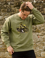 Men’s Olive sweatshirt featuring a Brough Superior SS100