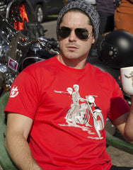 60th celebration red T-shirt featuring the iconic Triumph Bonneville T120