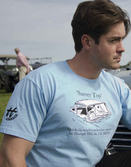 Men’s cornflower blue T-shirt featuring a Triumph TR ‘Surrey Top’